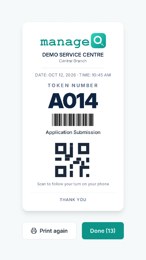 Kiosk: ticket A014 issued